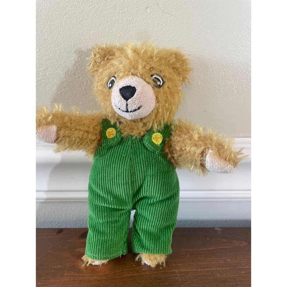 Vintage Corduroy Bear Plush 7 Inch Stuffed Animal Green Corduroy Overalls